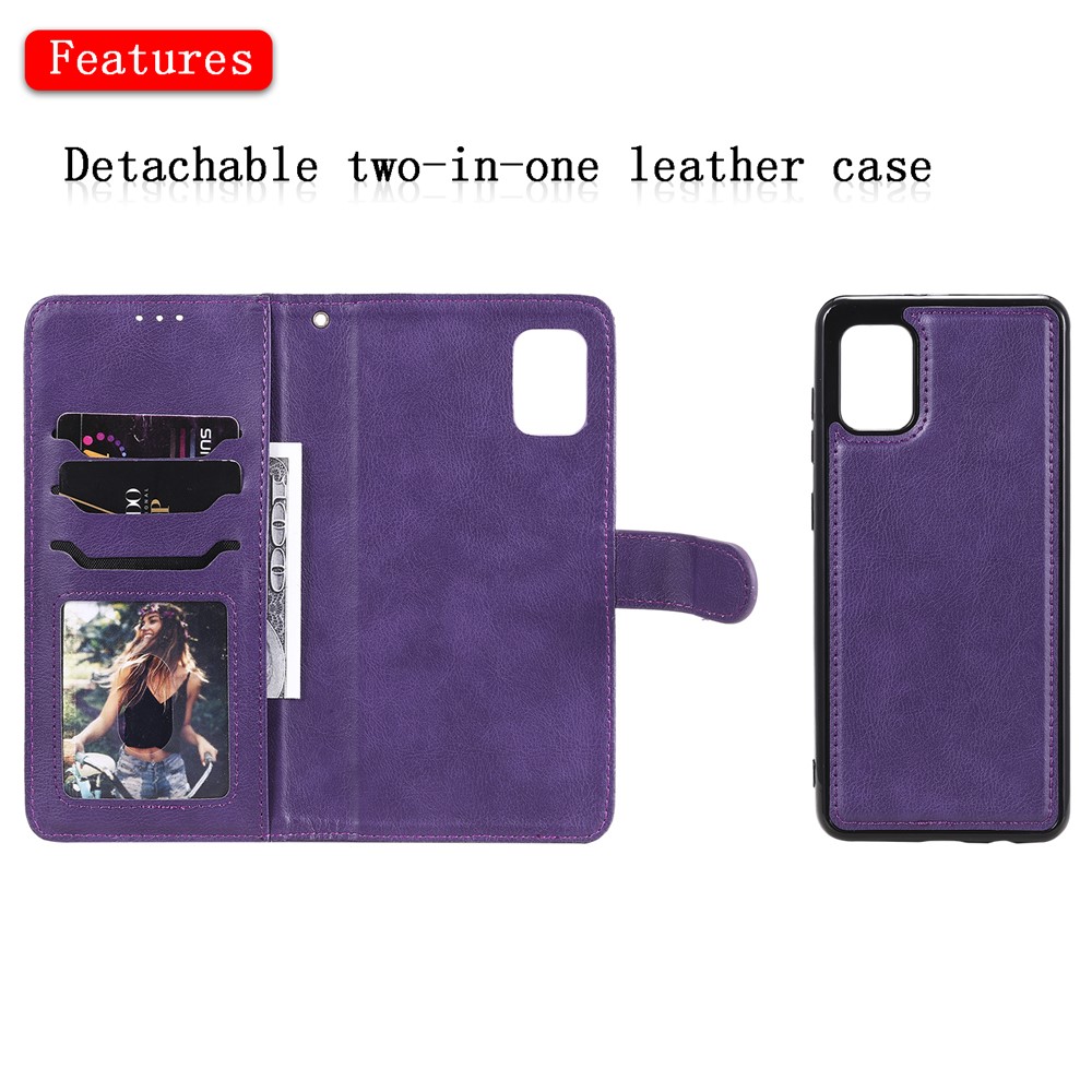 Magnetic Detachable 2-in-1 Wallet Leather Case for Samsung Galaxy A31 - Purple-4