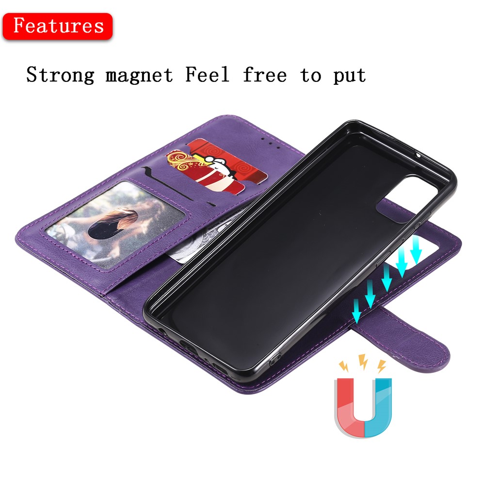 Magnetic Detachable 2-in-1 Wallet Leather Case for Samsung Galaxy A31 - Purple-7