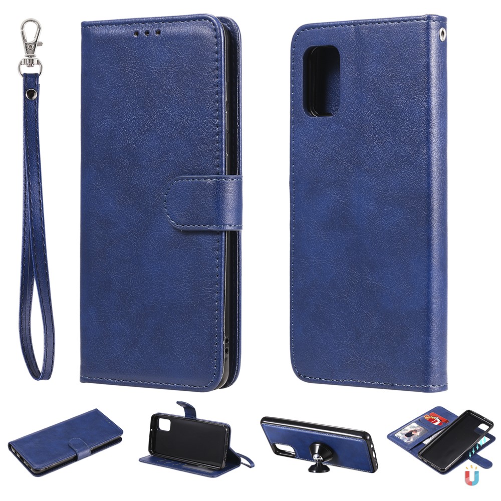 For Samsung Galaxy A31 Case 2 in 1 Detachable Magnetic Leather Wallet Mobile Cover with Strap - Blue