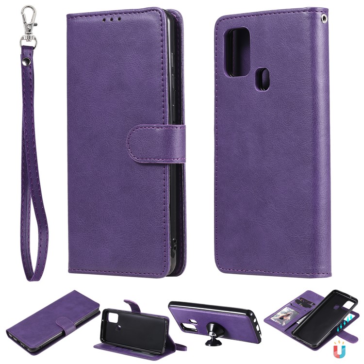Pure Color Detachable 2-in-1 Leather Shell for Samsung Galaxy A21s - Purple-1