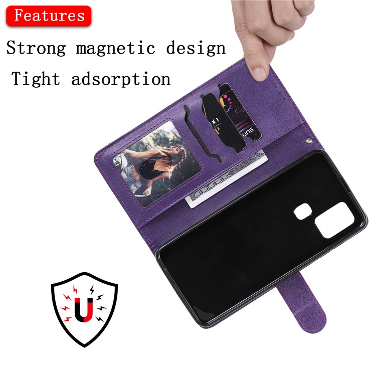 Pure Color KT Leather Series-3 Capas de Cuero 2-en-1 Desmontable Para Samsung Galaxy A21s - Violeta