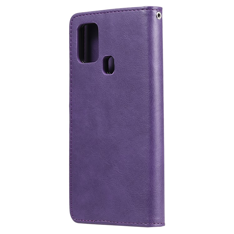 Pure Color KT Leather Series-3 Descrevível Shell de Couro 2 em 1 Para Samsung Galaxy A21s - Roxo