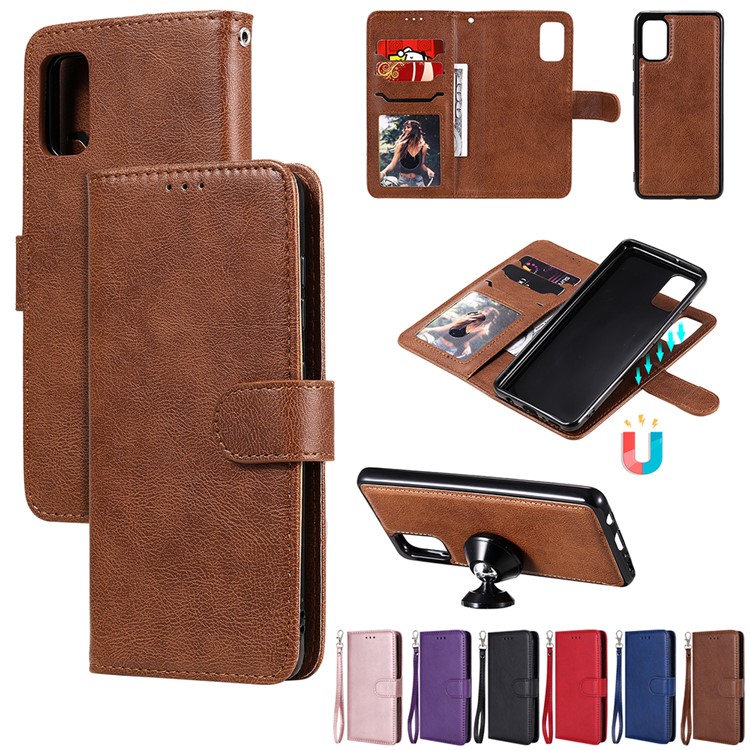 KT Leder Serie-3 Abnehmbar 2-in-1 Leder Brieftaschen-mobiltelefonhülle Für Samsung Galaxy A41 (globale Version) - Braun