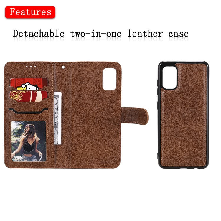 KT Leather Series-3 Custodia Per Telefono Cellulare Staccabile da 2 in 1 Per il Telefono Per Samsung Galaxy A41 (versione Globale) - Marrone