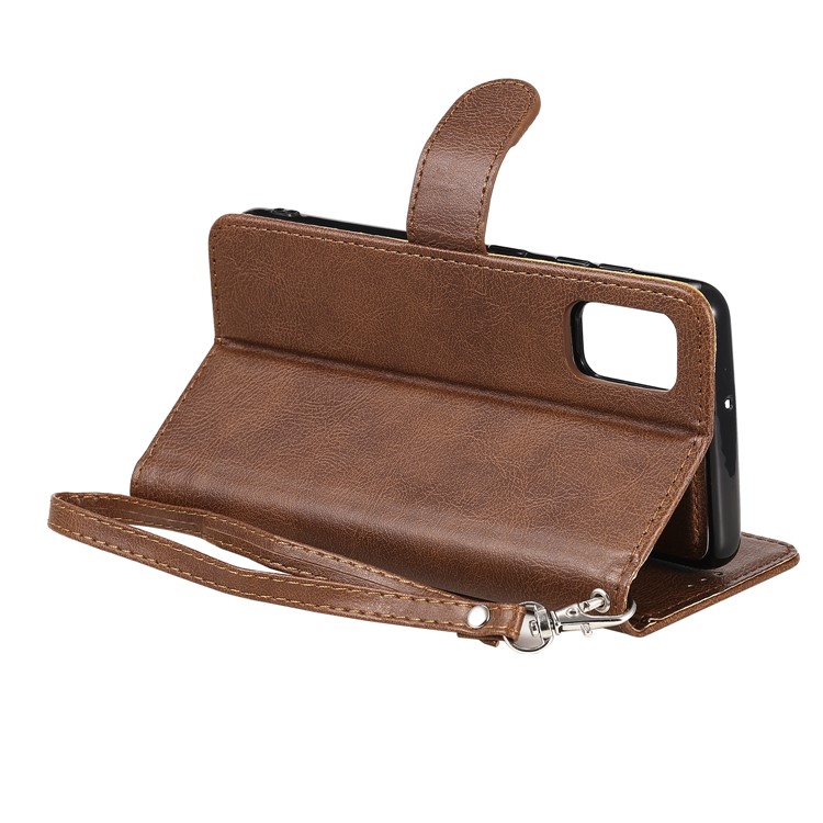 KT Leather Series-3 Destacável 2-em 1 Caixa Celular de Carteira de Couro Para Samsung Galaxy A41 (versão Global) - Castanho