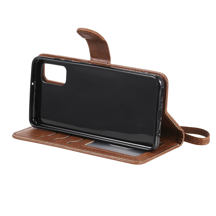 KT Leather Series-3 Destacável 2-em 1 Caixa Celular de Carteira de Couro Para Samsung Galaxy A41 (versão Global) - Castanho