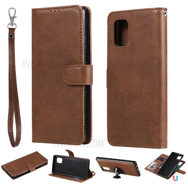 Detachable Leather Wallet Cover + TPU Shell 2-in-1 for Samsung Galaxy A71 5G SM-A716 - Brown-1