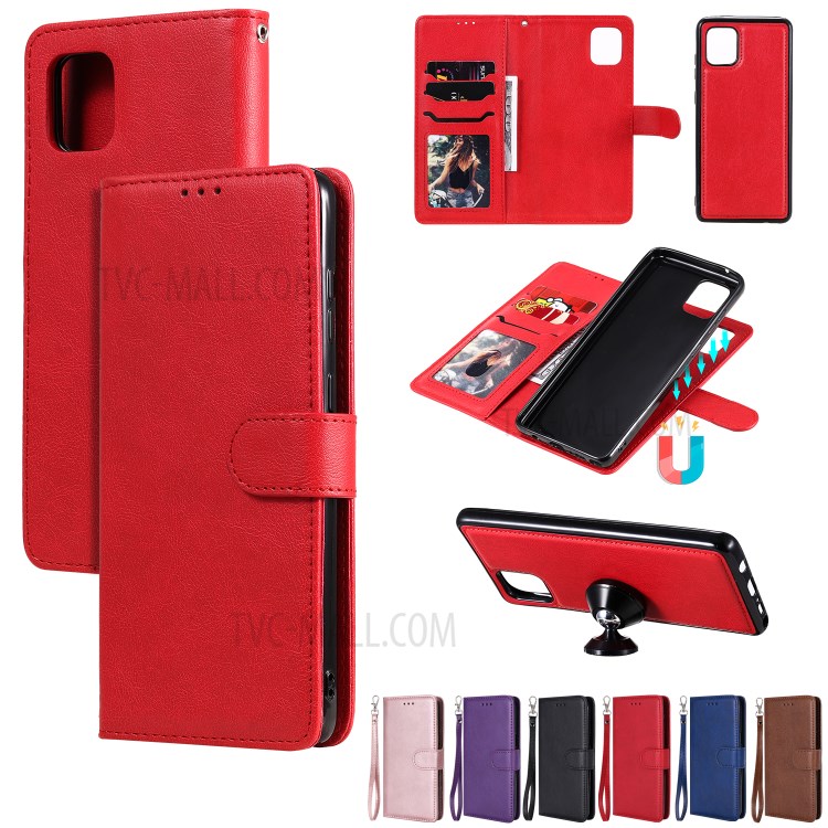 Magnetic Detachable 2-in-1 Wallet Leather Case for Samsung Galaxy A81/Note 10 Lite/M60S - Red-12