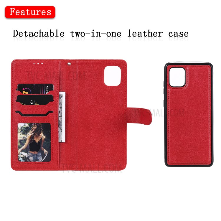 Magnetic Detachable 2-in-1 Wallet Leather Case for Samsung Galaxy A81/Note 10 Lite/M60S - Red-4