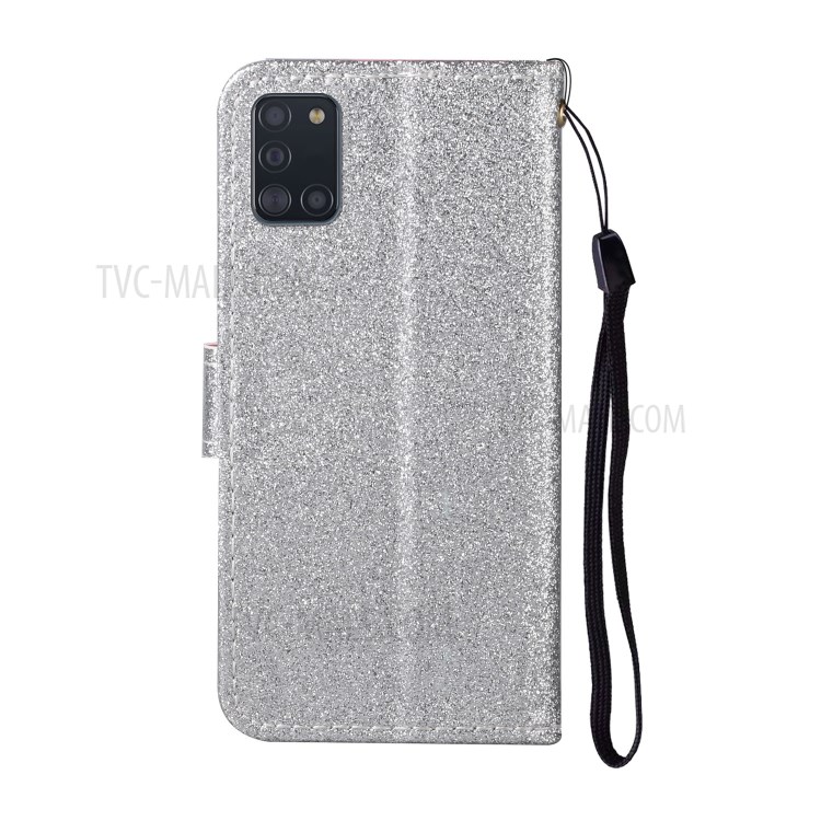 Flash Powder Leather Stand Case with Card Slots Shell for Samsung Galaxy A21s - Silver-3