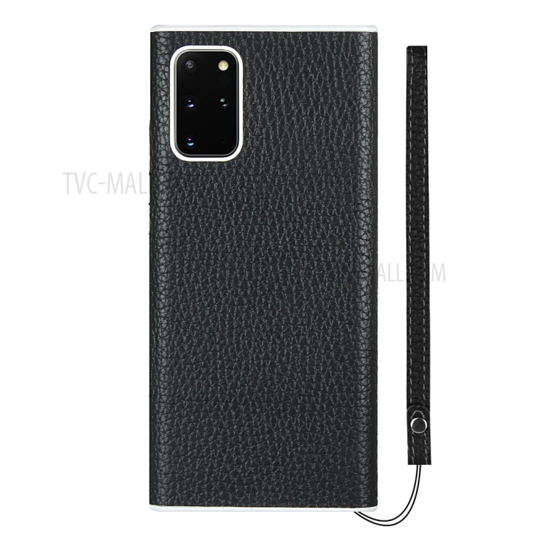 Litchi Skin Genuine Leather Coated TPU Protective Case for Samsung Galaxy S20 Plus - Black-2