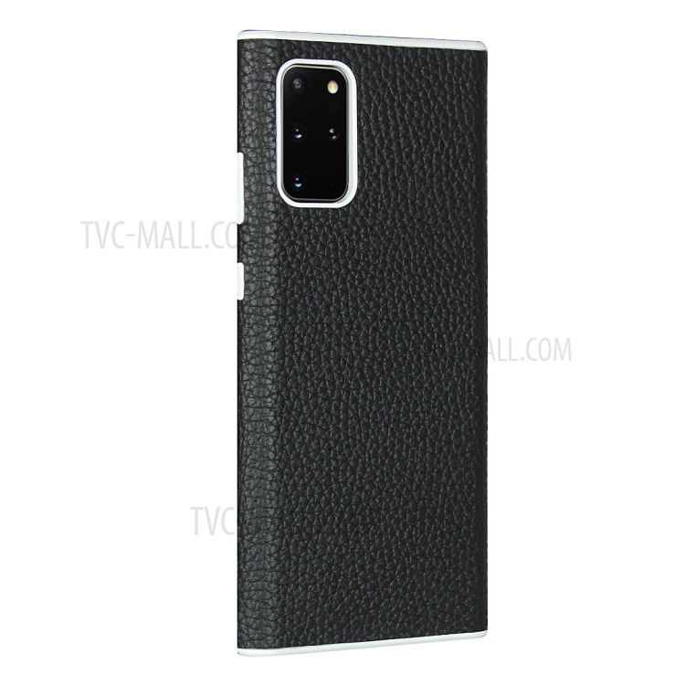 Litchi Skin Genuine Leather Coated TPU Protective Case for Samsung Galaxy S20 Plus - Black-4