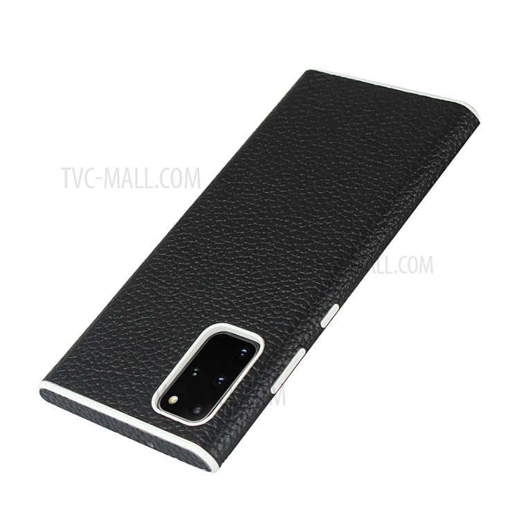 Litchi Skin Genuine Leather Coated TPU Protective Case for Samsung Galaxy S20 Plus - Black-7