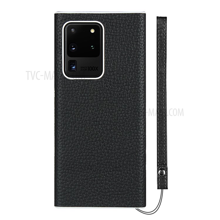 Litchi Skin Genuine Leather Coated TPU Phone Casing for Samsung Galaxy S20 Ultra - Black-2