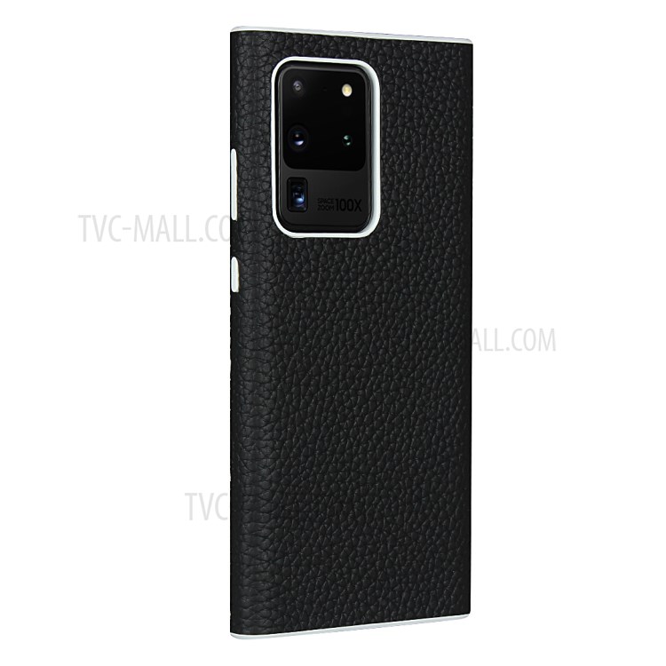 Litchi Skin Genuine Leather Coated TPU Phone Casing for Samsung Galaxy S20 Ultra - Black-4