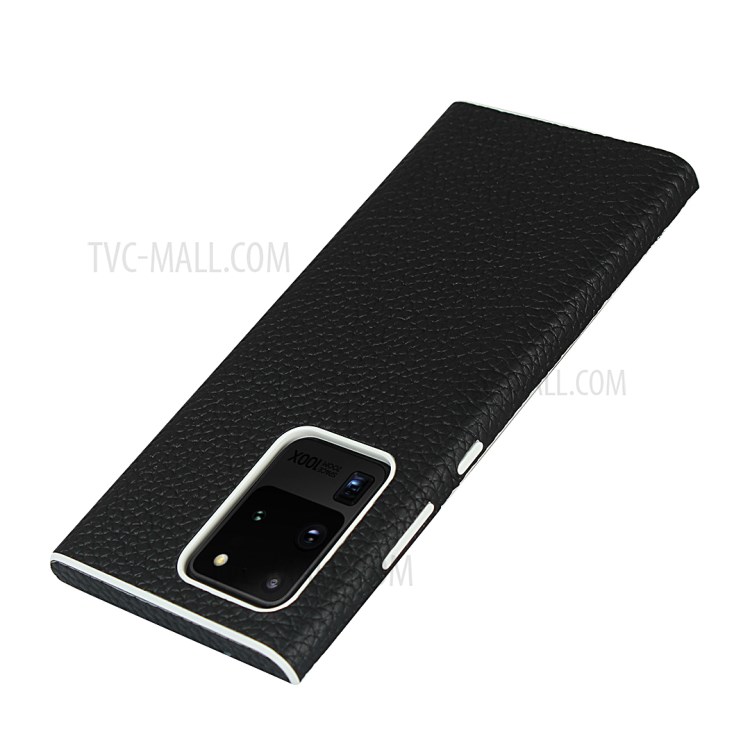 Litchi Skin Genuine Leather Coated TPU Phone Casing for Samsung Galaxy S20 Ultra - Black-7