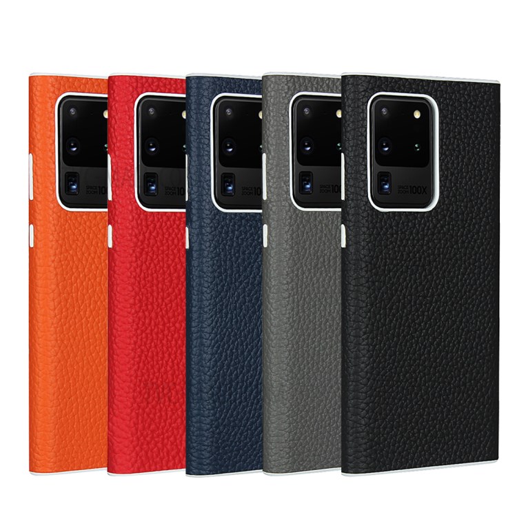 Litchi Skin Genuine Leather Coated TPU Phone Casing for Samsung Galaxy S20 Ultra - Black-9