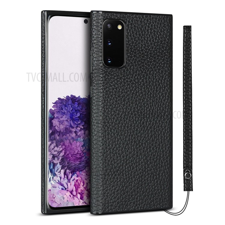 Litchi Texture Genuine Leather + TPU Phone Casing for Samsung Galaxy S20 - Black-1