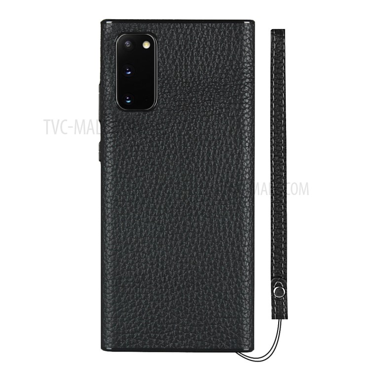 Litchi Texture Genuine Leather + TPU Phone Casing for Samsung Galaxy S20 - Black-2
