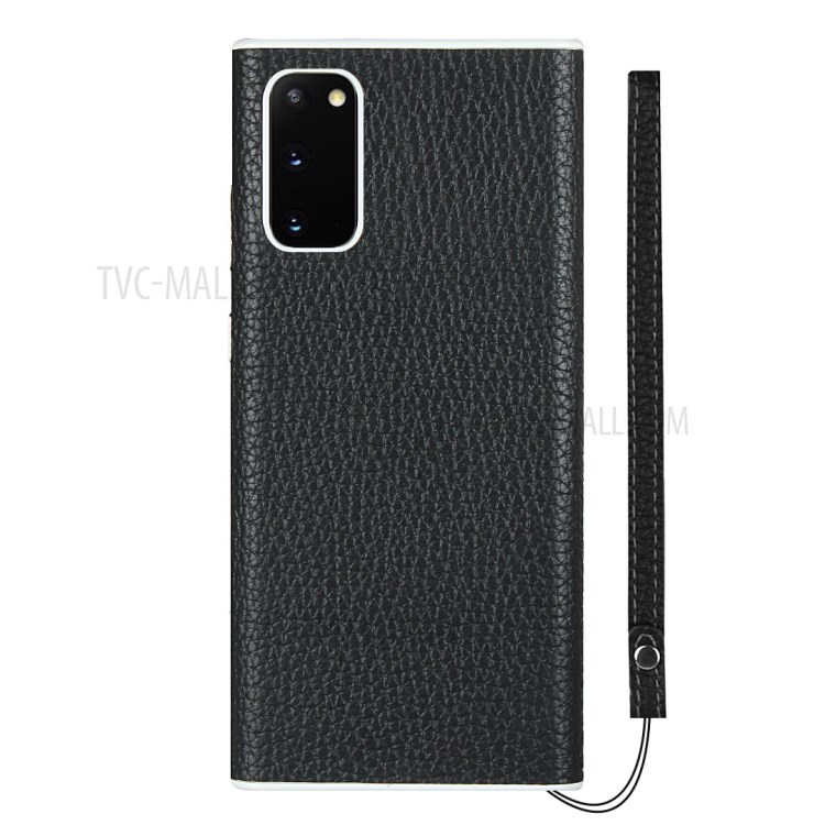 Litchi Skin Genuine Leather Coated TPU Phone Case for Samsung Galaxy S20 - Black-2