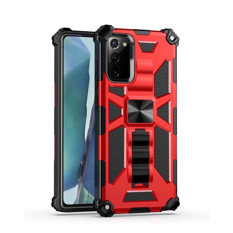 Kickstand Armor PC TPU Cover with Magnetic Metal Sheet for Samsung Galaxy Note 20/Note 20 5G - Red-1