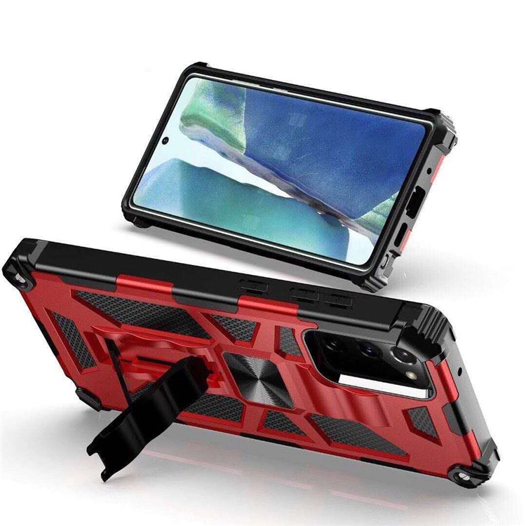 Kickstand Armor PC TPU Cover with Magnetic Metal Sheet for Samsung Galaxy Note 20/Note 20 5G - Red-2
