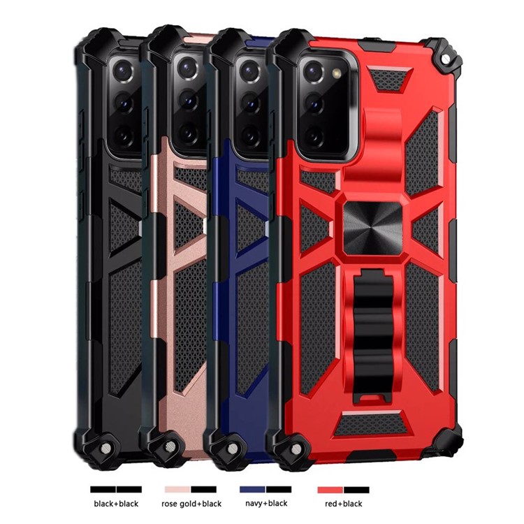 Kickstand Armor PC TPU Cover with Magnetic Metal Sheet for Samsung Galaxy Note 20/Note 20 5G - Red-4