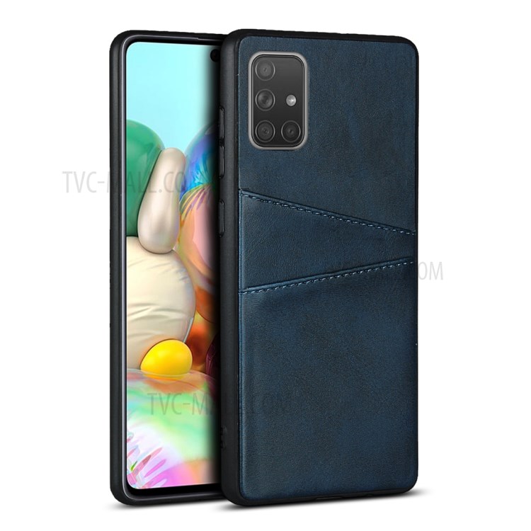 PU Leather Coated TPU Phone Cover Dual Card Slots Back Case for Samsung Galaxy A51 SM-A515 - Blue-1