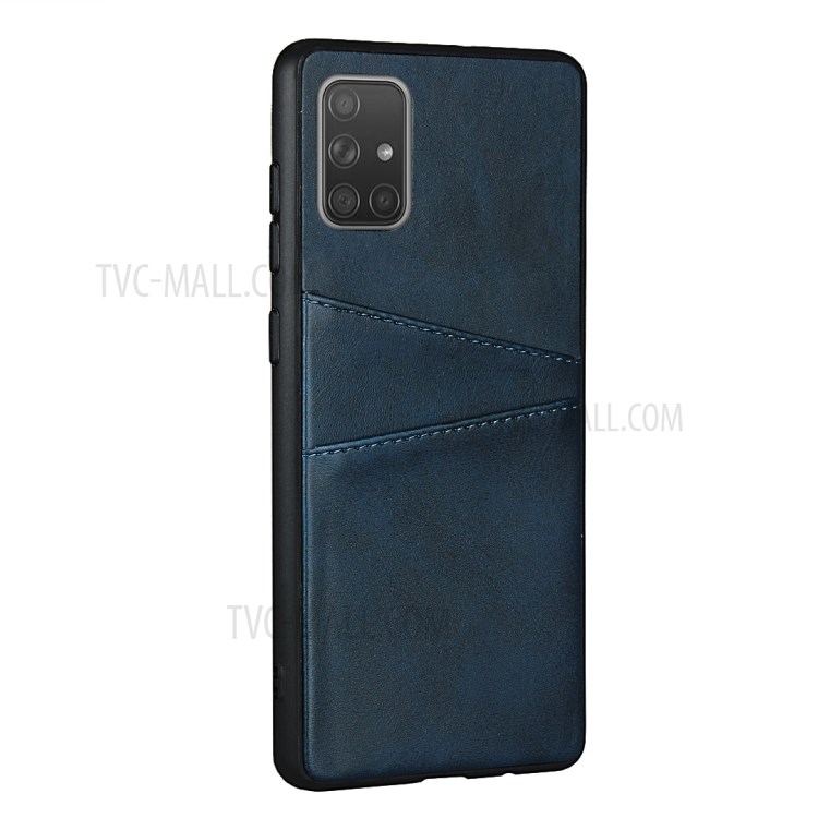 PU Leather Coated TPU Phone Cover Dual Card Slots Back Case for Samsung Galaxy A51 SM-A515 - Blue-3