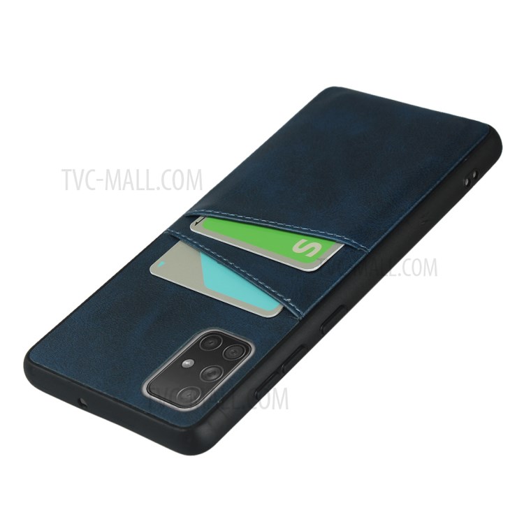 PU Leather Coated TPU Phone Cover Dual Card Slots Back Case for Samsung Galaxy A51 SM-A515 - Blue-4