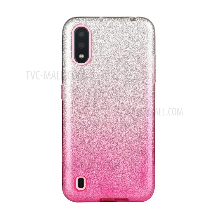 Gradient Color Glittery Powder PC+TPU Hybrid Case for Samsung Galaxy A01 - Pink-1