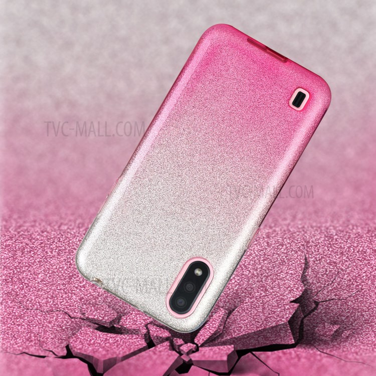 Gradient Color Glittery Powder PC+TPU Hybrid Case for Samsung Galaxy A01 - Pink-3