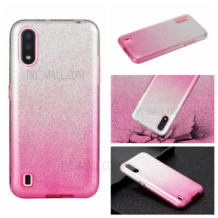 Gradient Color Glittery Powder PC+TPU Hybrid Case for Samsung Galaxy A01 - Pink-5