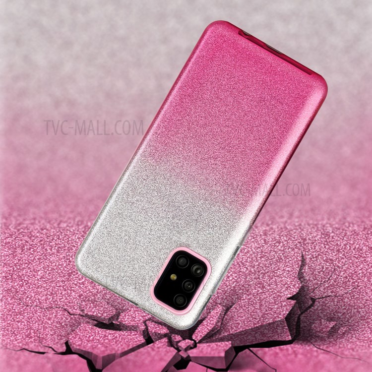 Gradient Color Glittery Powder PC+TPU Combo Case for Samsung Galaxy A71 SM-A715 - Pink-3