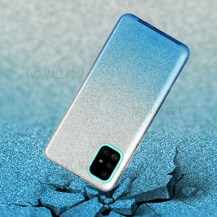 Gradient Color Glittery Powder PC+TPU Combo Case for Samsung Galaxy A71 SM-A715 - Blue-3