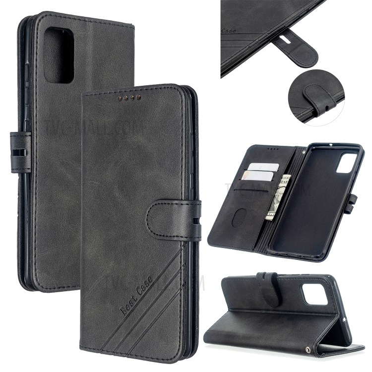 Protective Wallet Leather Stand Phone Cover Case with Lanyard for Samsung Galaxy A71 5G SM-A716 - Black-1