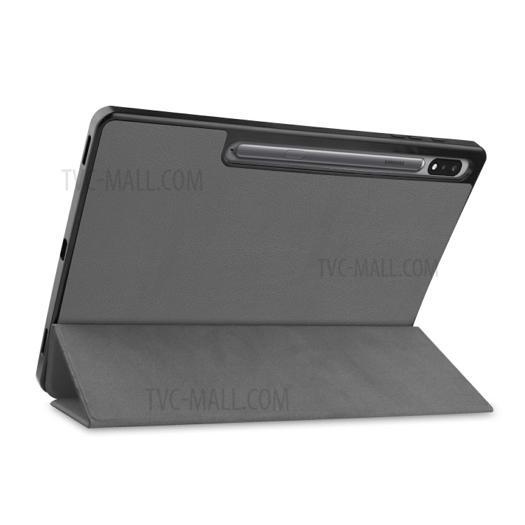 Tri-fold Stand Smart Leather Case with Pen Slot for Samsung Galaxy Tab S7 Plus 12.4 inch - Grey-8