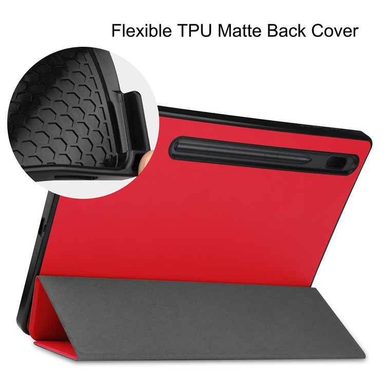 Tri-fold Stand Smart Leather Case with Pen Slot for Samsung Galaxy Tab S7 Plus 12.4 inch - Red-5