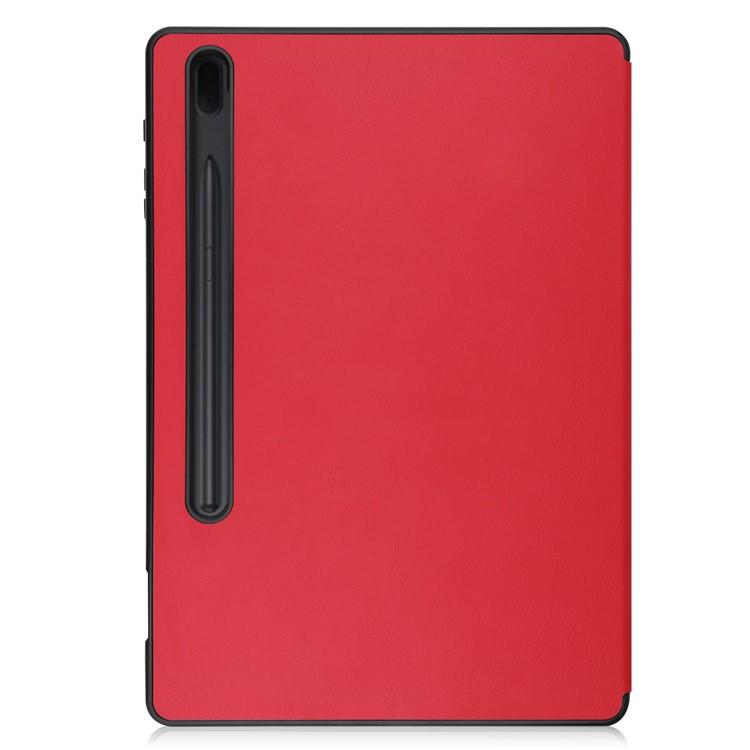 Tri-fold Stand Smart Leather Case with Pen Slot for Samsung Galaxy Tab S7 Plus 12.4 inch - Red-6