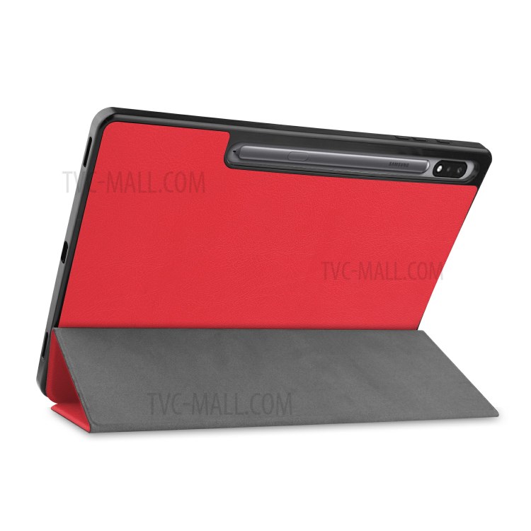 Tri-fold Stand Smart Leather Case with Pen Slot for Samsung Galaxy Tab S7 Plus 12.4 inch - Red-8