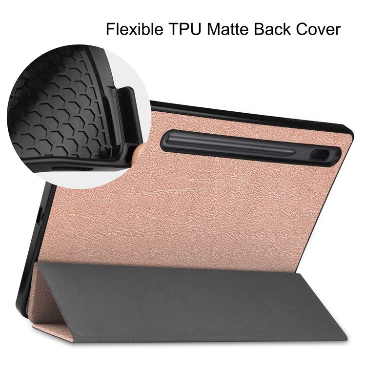 Tri-fold Stand Smart Leather Case with Pen Slot for Samsung Galaxy Tab S7 Plus 12.4 inch - Rose Gold-5