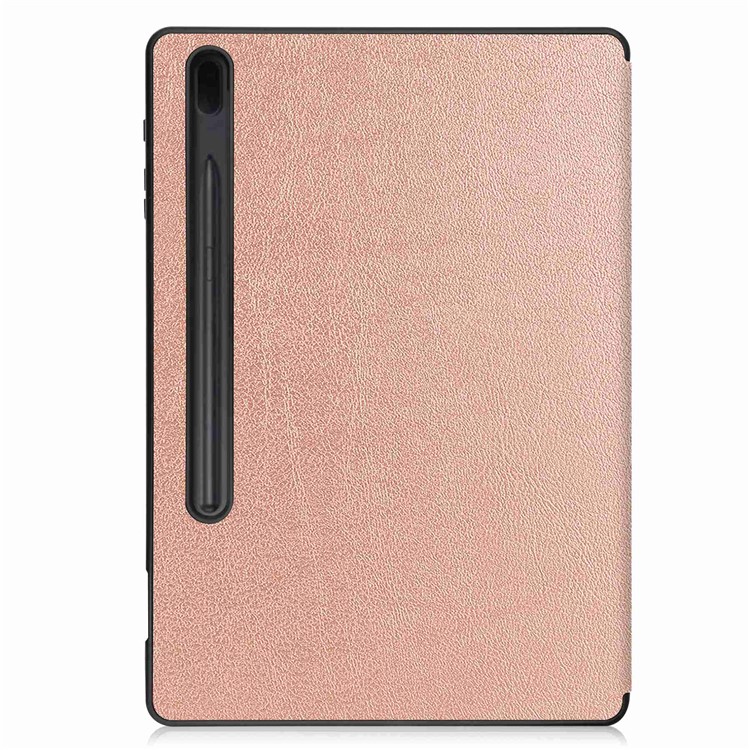 Tri-fold Stand Smart Leather Case with Pen Slot for Samsung Galaxy Tab S7 Plus 12.4 inch - Rose Gold-6