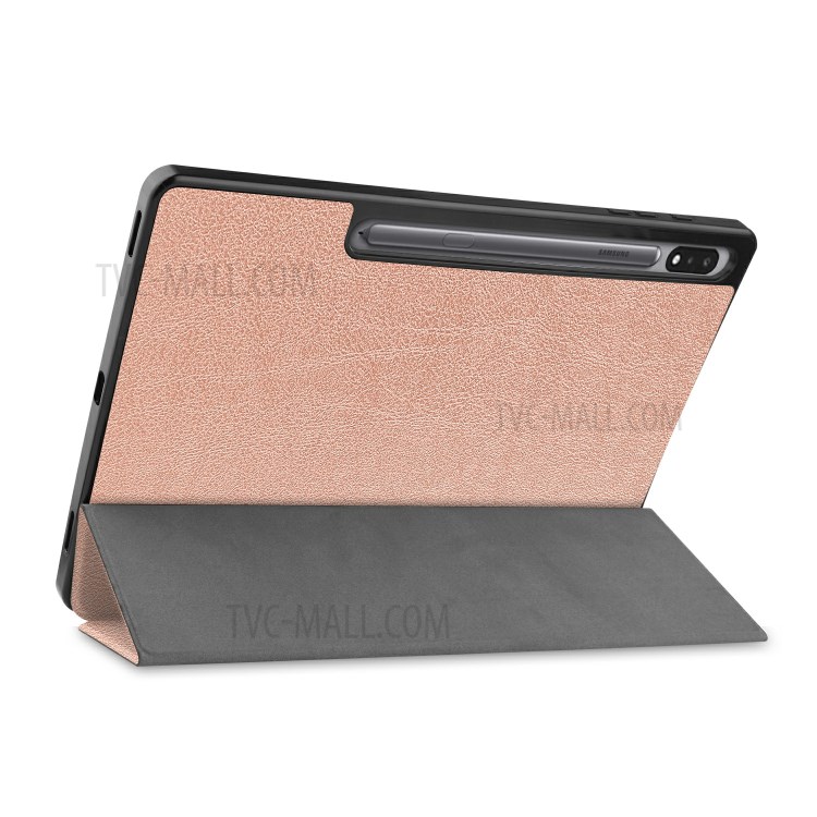 Tri-fold Stand Smart Leather Case with Pen Slot for Samsung Galaxy Tab S7 Plus 12.4 inch - Rose Gold-8