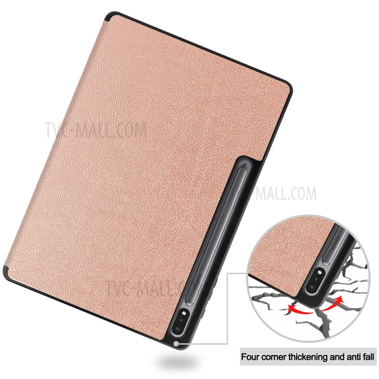 Tri-fold Stand Smart Leather Case with Pen Slot for Samsung Galaxy Tab S7 Plus 12.4 inch - Rose Gold-9