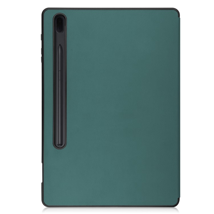 Tri-fold Stand Smart Leather Case with Pen Slot for Samsung Galaxy Tab S7 Plus 12.4 inch - Blackish Green-6