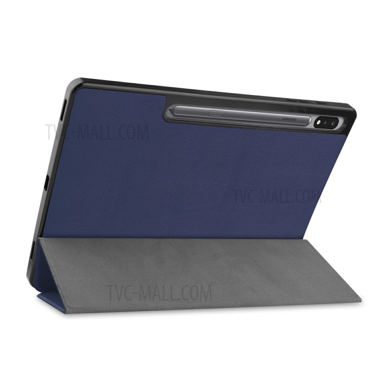 Tri-fold Stand Smart Leather Case with Pen Slot for Samsung Galaxy Tab S7 Plus 12.4 inch - Dark Blue-8