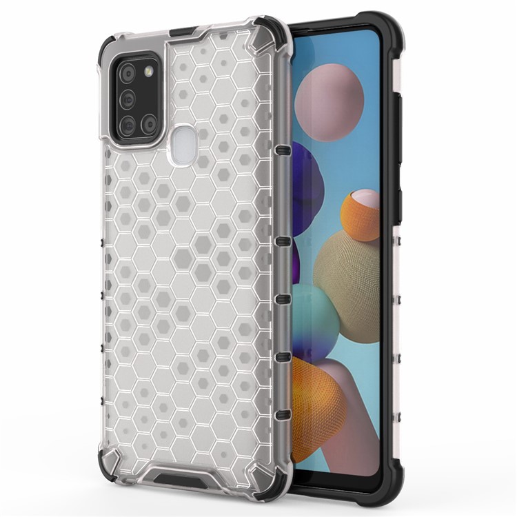 Honeycomb Pattern Shockproof TPU + PC Hybrid Cover for Samsung Galaxy A21s - White-1