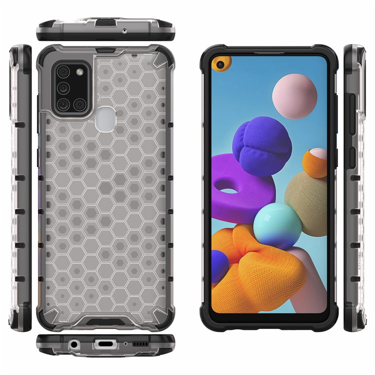 Couverture Hybride TPU + PC à Motif en Nid D'abeille Pour Samsung Galaxy A21s - Blanche