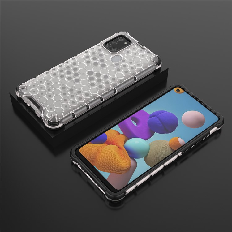 Honeycomb Pattern Shock -ridess TPU + PC Hybrid Cover Для Samsung Galaxy A21s - Белый