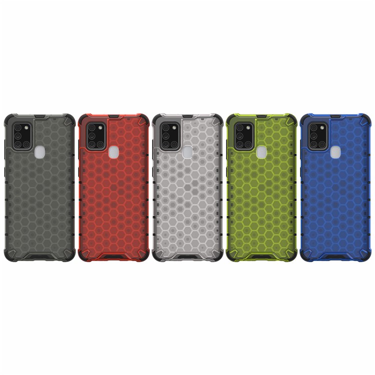 Honeycomb Pattern Shock -ridess TPU + PC Hybrid Cover Для Samsung Galaxy A21s - Белый